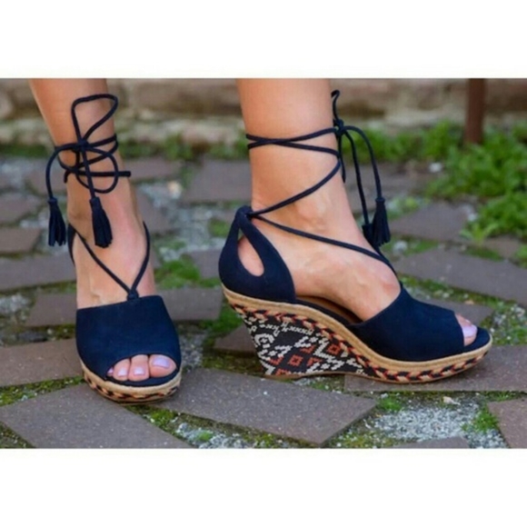 CAbi Shoes - CAbi navy blue suede wedge sandals